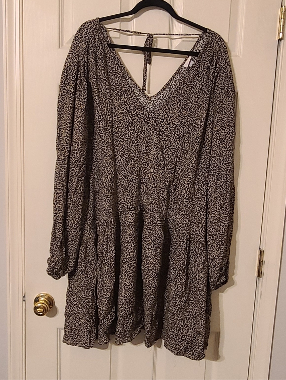 Women's Black and White Printed V-Neck Tiered Dress - A New Day